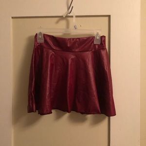 Maroon PU Leather Circle Skirt